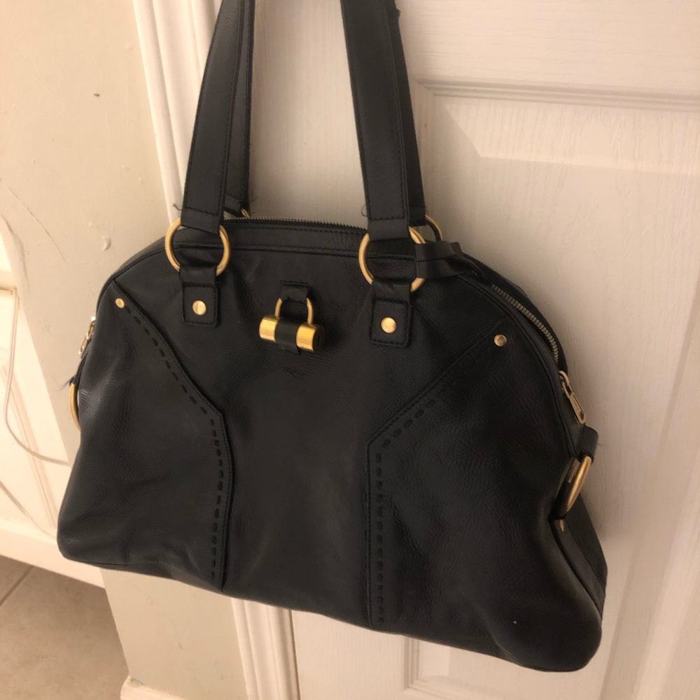 Yves Saint Laurent Black Tote Bag with Gold Accents